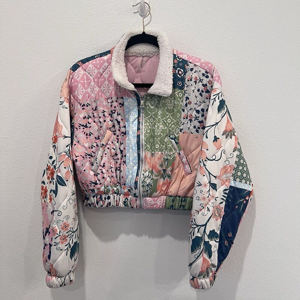 AS Revival patchwork floral cropped Quilted jacket size Medium Boho Festival
